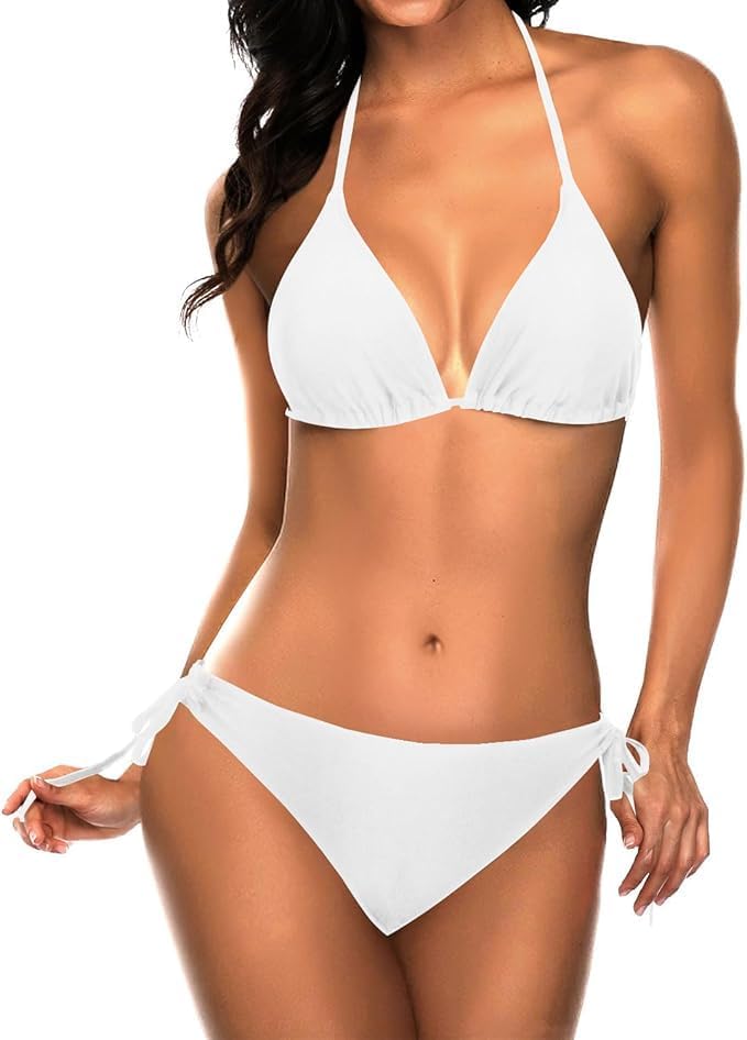 Misharen Women's Triangle Bikini Set, Halter Top with Tie-Side Bottom, Two-Piece Swimsuit-7