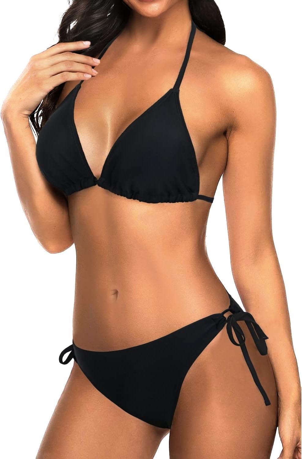 Misharen Women's Triangle Bikini Set, Halter Top with Tie-Side Bottom, Two-Piece Swimsuit-0